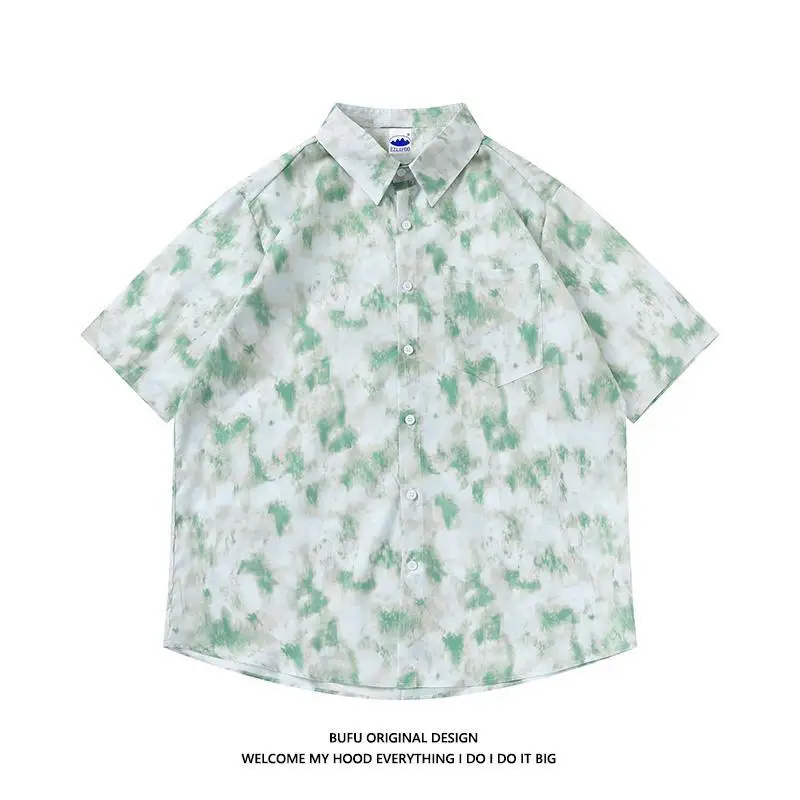 Tie-Dyed Short-Sleeved Shirt for Men and Women Summer Couple Clothes Fried Street Sweet Cool Style Shirt Coat Top for Men