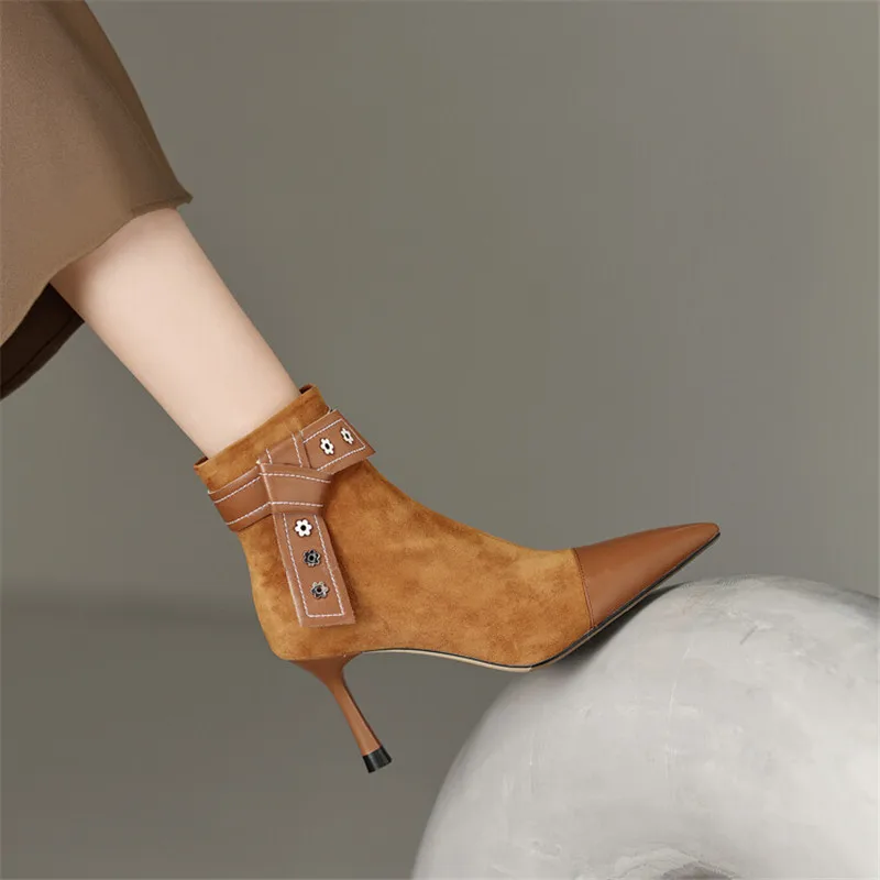 

2022 New Autumn Winter Women Boots Short Boots Pointed Toe Shoes Stiletto Ankle Boots Shoes for Women Side Zipper Slim Boots
