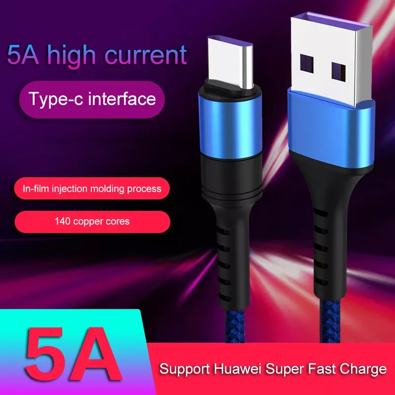 

1m 2m Type C USB Cable 5A Super Fast Charge for Huawei Mate 20 P30 P20 Pro Quick Charging Phone Cord for Honor 20 10 8