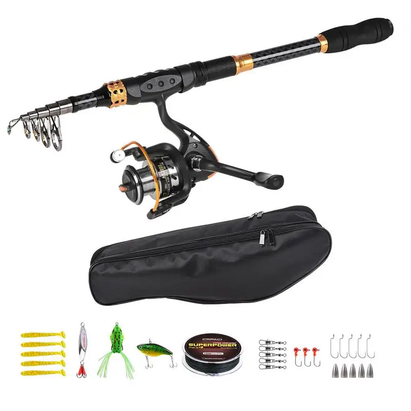 Rod Reel Combo Set For Fishing Sea Saltwater Freshwater Kit Fishing Rod Kit Compact Travel Fishing Pole With Carrier Bag For