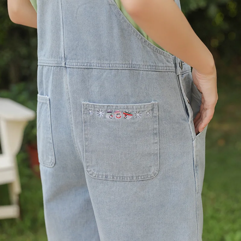 Летняя вышивка, ослабевающие джинсы, джинсы с бретельками, корейский досуг