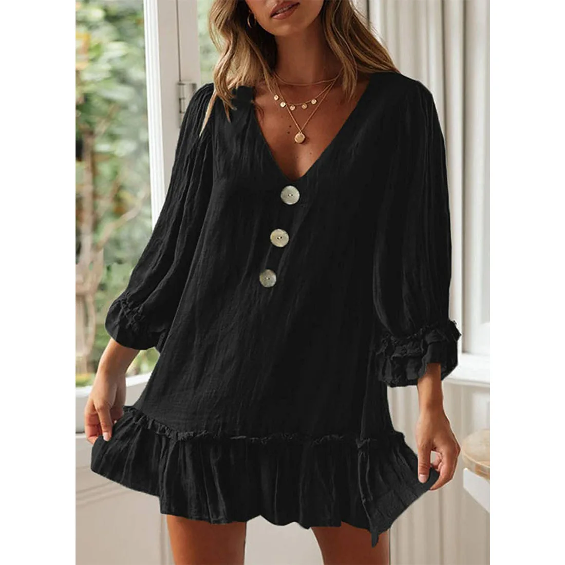 

New Women's Maternity Loose Long Sleeve Ruffle Dress Black