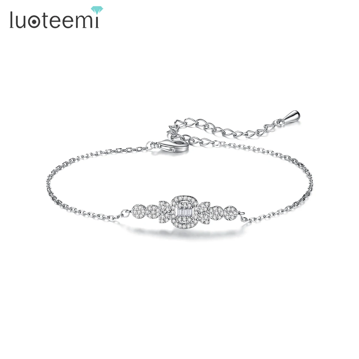 

LUOTEEMI Tiny CZ Chain Link Bracelet Delicate Flower Zircon Stone Pave Luxury Women Hand Chain Bracelets Party Jewelry Bridal