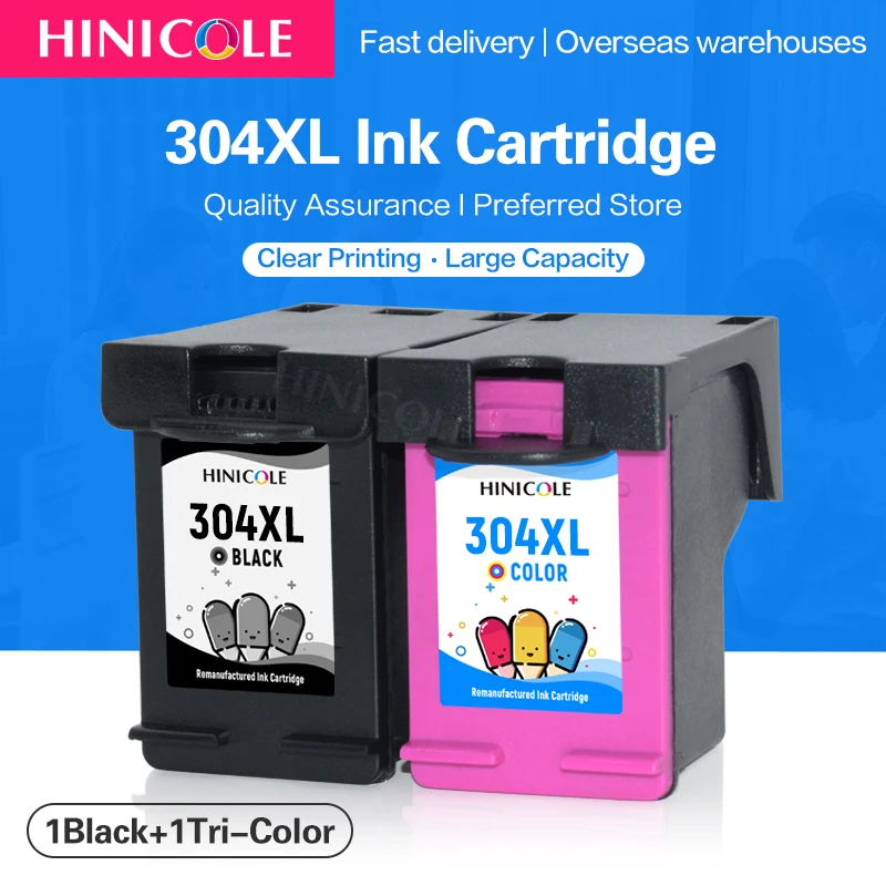 

HINICOLE Compatible Ink Cartridge 304 304XL For HP DeskJet 2620 2625 2630 2635 3700 3720 3730 3735 3755 Envy 5010 5010 5020 5030