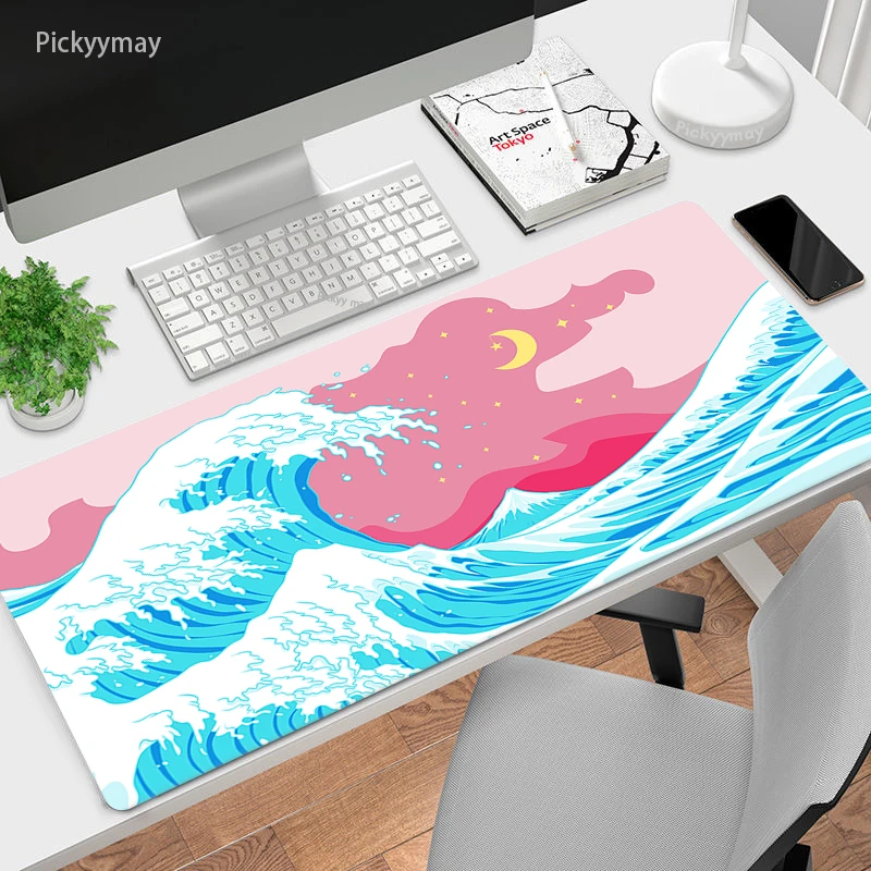 

Art Large Mouse Pad Natural Rubber PC Computer Gaming Mousepad Desk Mat Locked Edge Great Wave Off Pink Office Table Carpet
