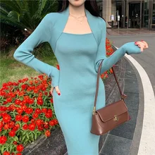 ZOUXO Vestido largo ajustado de estilo Hong Kong para mujer, traje largo de cuello cuadrado, ajustado, con abertura, para Otoño e Invierno (2)