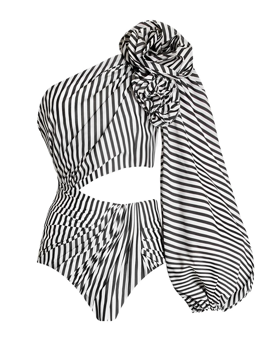 2024 полосатый купальник на одно плечо Женский цельный сексуальный с вырезами