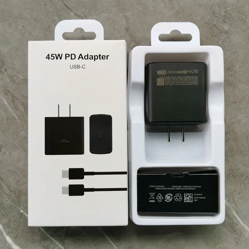 Зарядное устройство США 45 Вт адаптер для супербыстрой зарядки PD Galaxy S20 S21 S22 S23 S24 Note