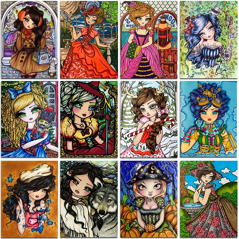 

Алмазная вышивка «сделай сам», набор «сделай сам» для вышивки крестиком, мультяшная девушка, круглая стразы, картина для леди, мозаика из ст...