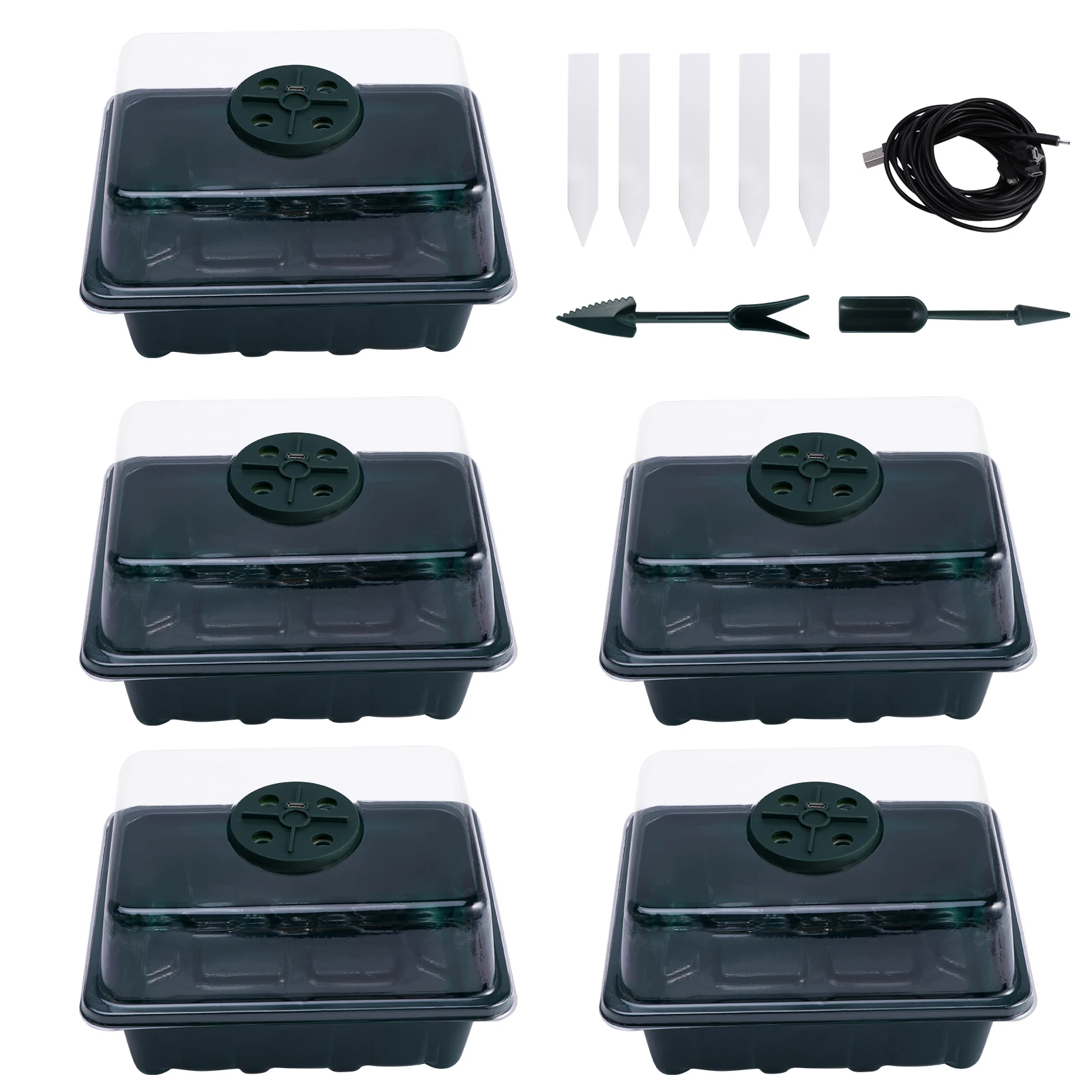 

13pcs/pack Propagator 12 Cells Reusable Seedling Starter Tray Yard With Grow Light Humidity Adjustable Propagation Drain Hole