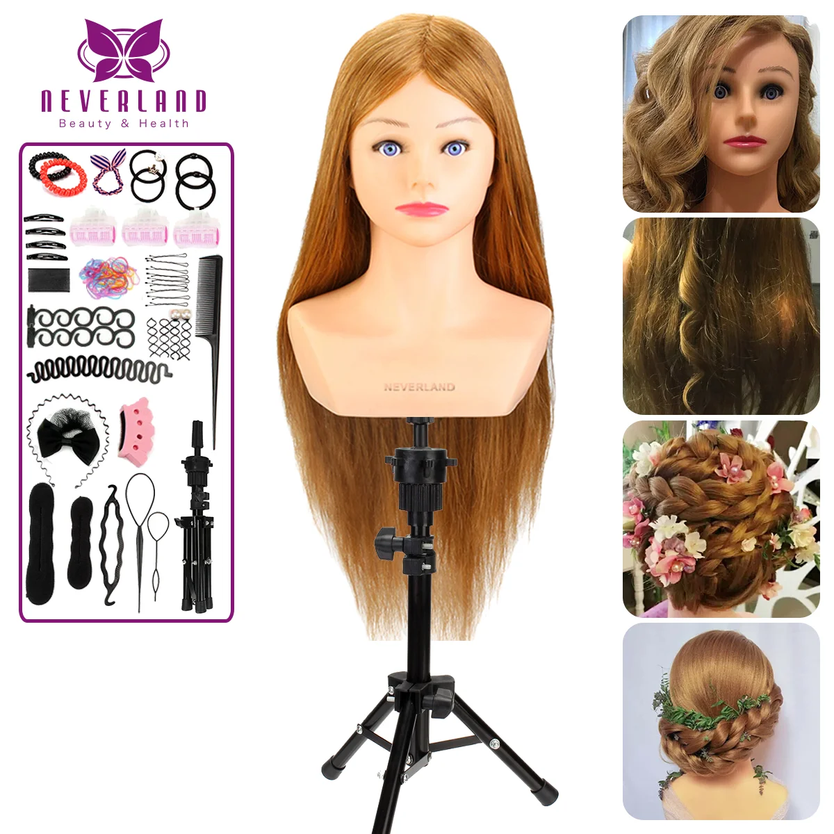 80% Real Hair Practice Curling Straighten Hairdressing Training Head Hairstyle Doll With Shoulder Braiding Mannequin Head Brown