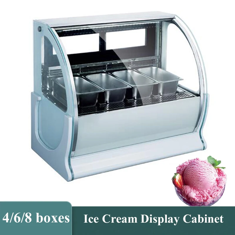 

High Quality Ice Cream Display Cabinet Stainless Steel Curved Ice Cream Showcase Commercial Ice Porridge Freezer