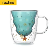 realme christmas cup transparent double anti scalding glass christmas tree star coffee cup juice cup childrens christmas gift