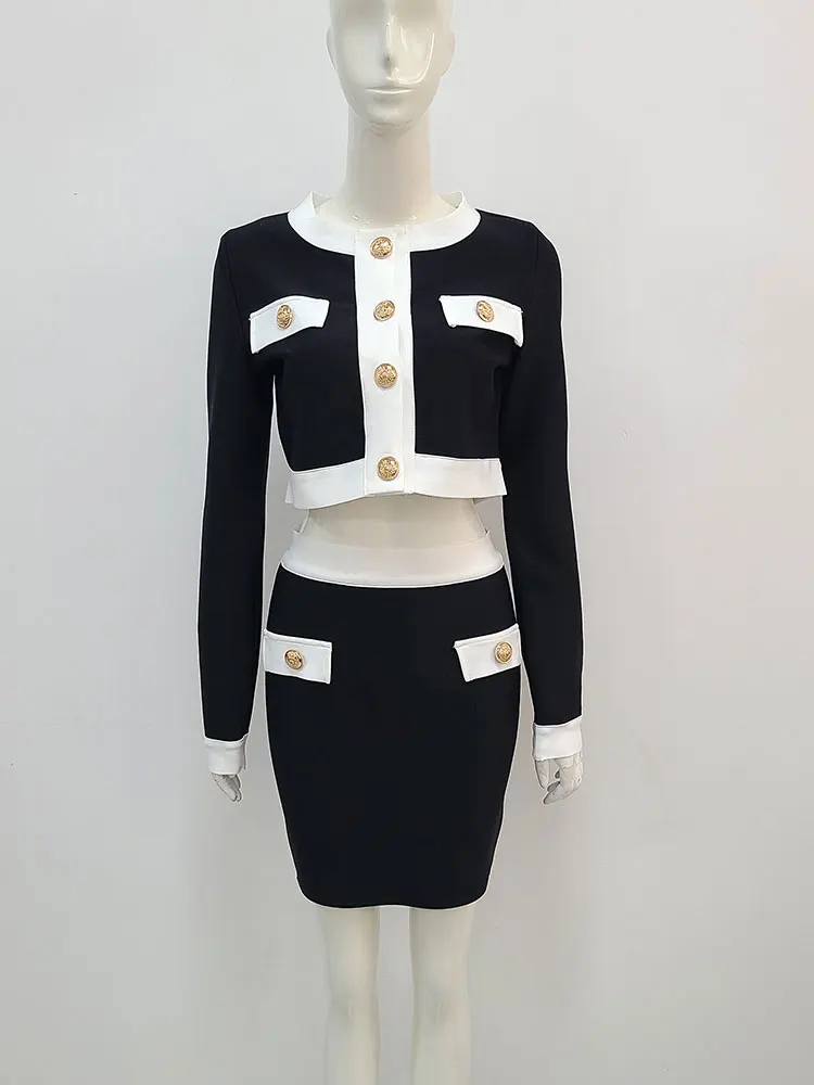 Женский комплект из двух предметов облегающий костюм с короткой юбкой и длинным