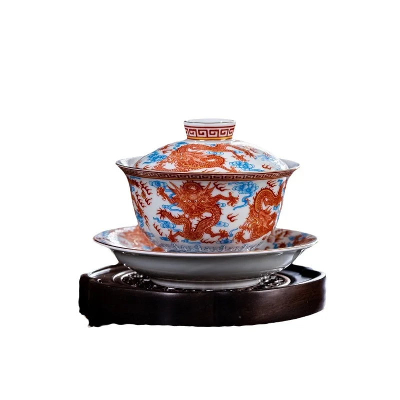 Цзиндэчжэнь высококачественный квасень красный Sancai Gaiwan чайная чашка бытовой