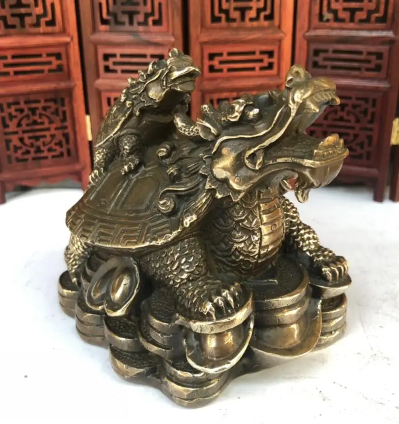 Archaize brass recruit wealth Mother and son dragon turtle Desktop Decoration crafts statue
