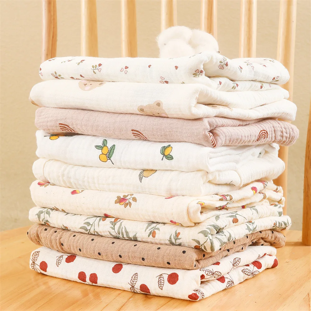 Cotton Swaddle Blanket Baby Blanket Floral Print Muslin Diaper Swaddle New Born Crinkle Fabric Baby Born Stroller Cover