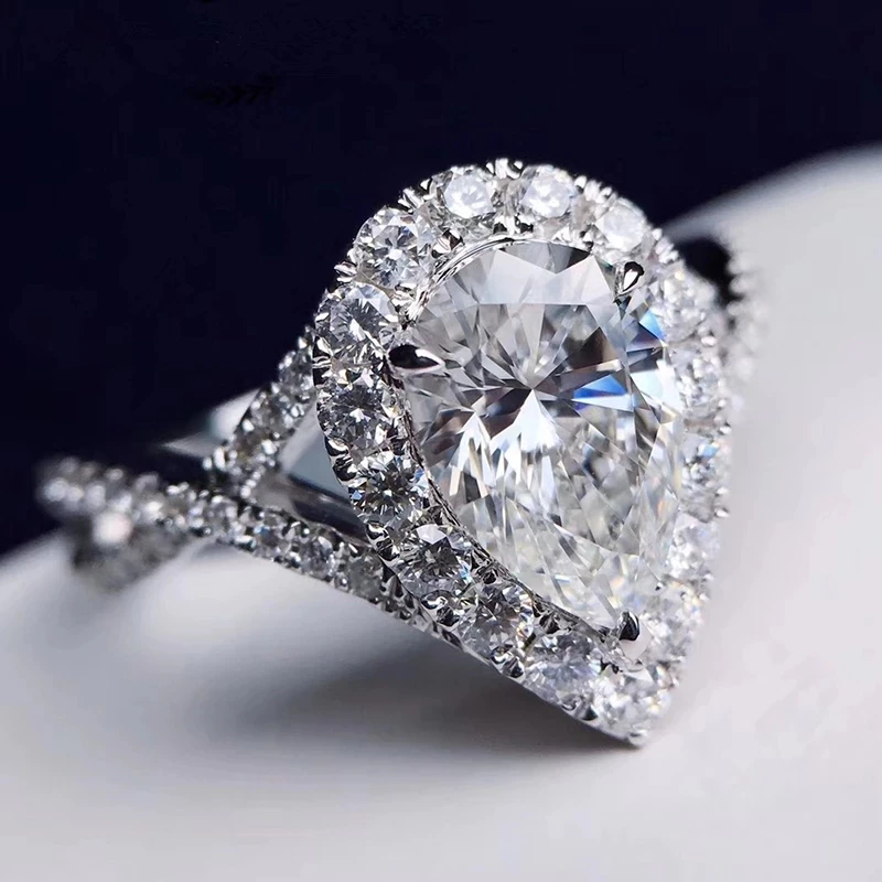 

14K White Gold Au585 Women Ring Moissanite Diamonds 1 2 3 4 5 Ct Pear Water Drop Cross Wedding Party Engagement Anniversary Ring