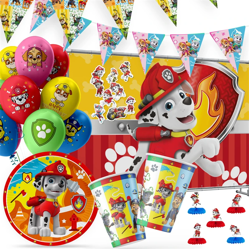 Paw Patrol Marshall Party Disposable Tableware Supplies Paper Plates Cup Napkins Dogs Birthday Banner Decoration Baby Shower Toy
