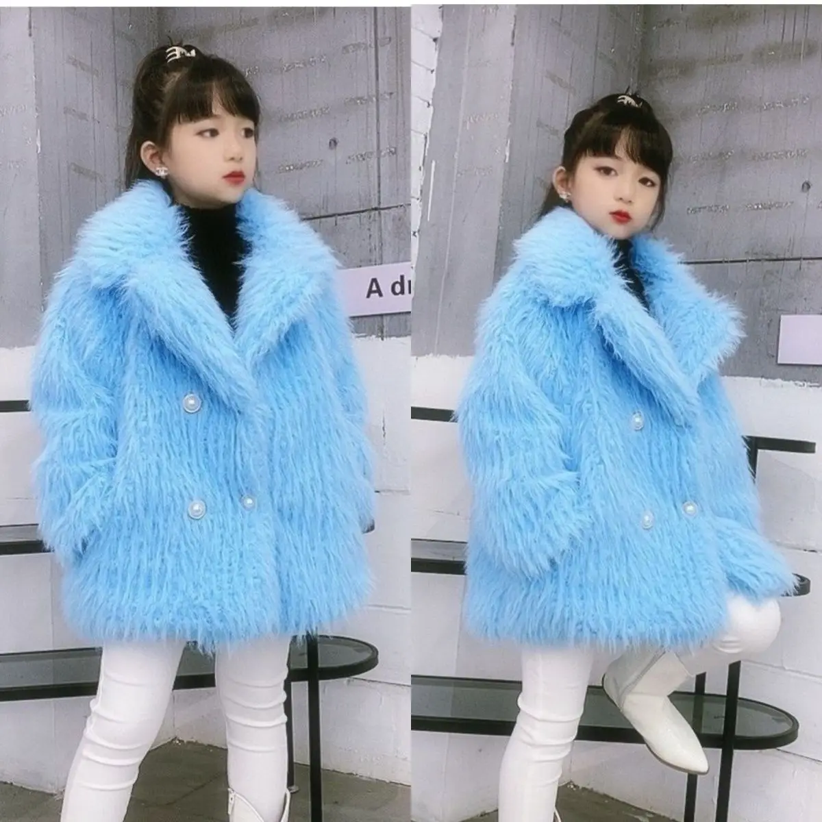 

New 2023 Autumn Winter Children Clothing Thick Casual Solid Jacket Coats Kids Girls Double Breasted Faux Fur Warm Outerwear C100
