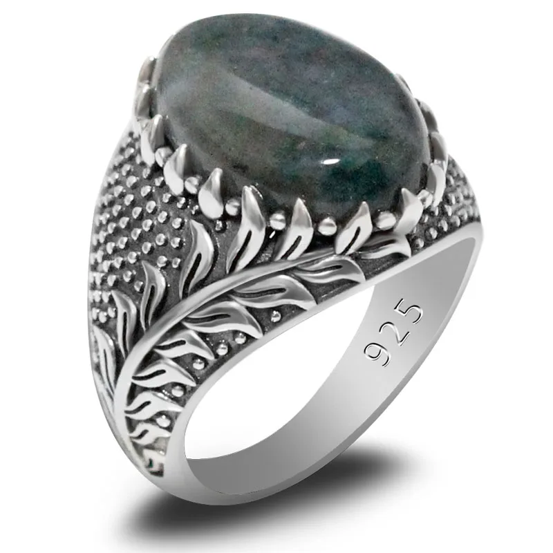 Мужское кольцо ручной работы с натуральным индийским агатом