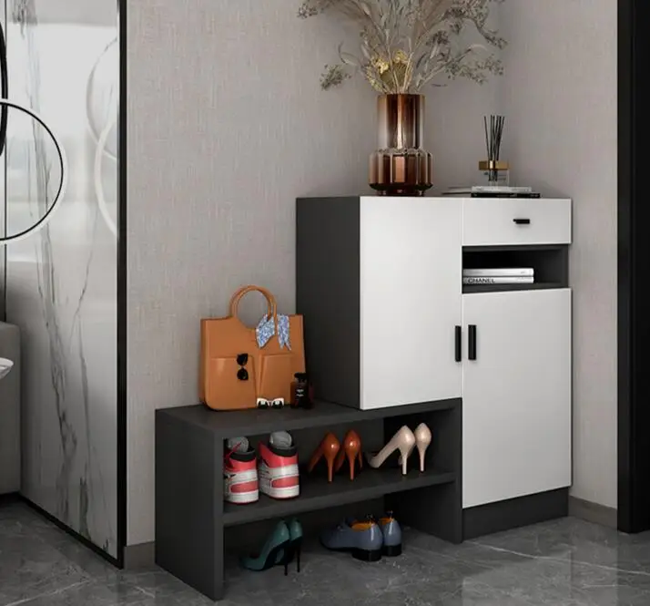 Solid wood simple modern household door large capacity shoe cabinet storage cabinet small house type with shoe changing stool