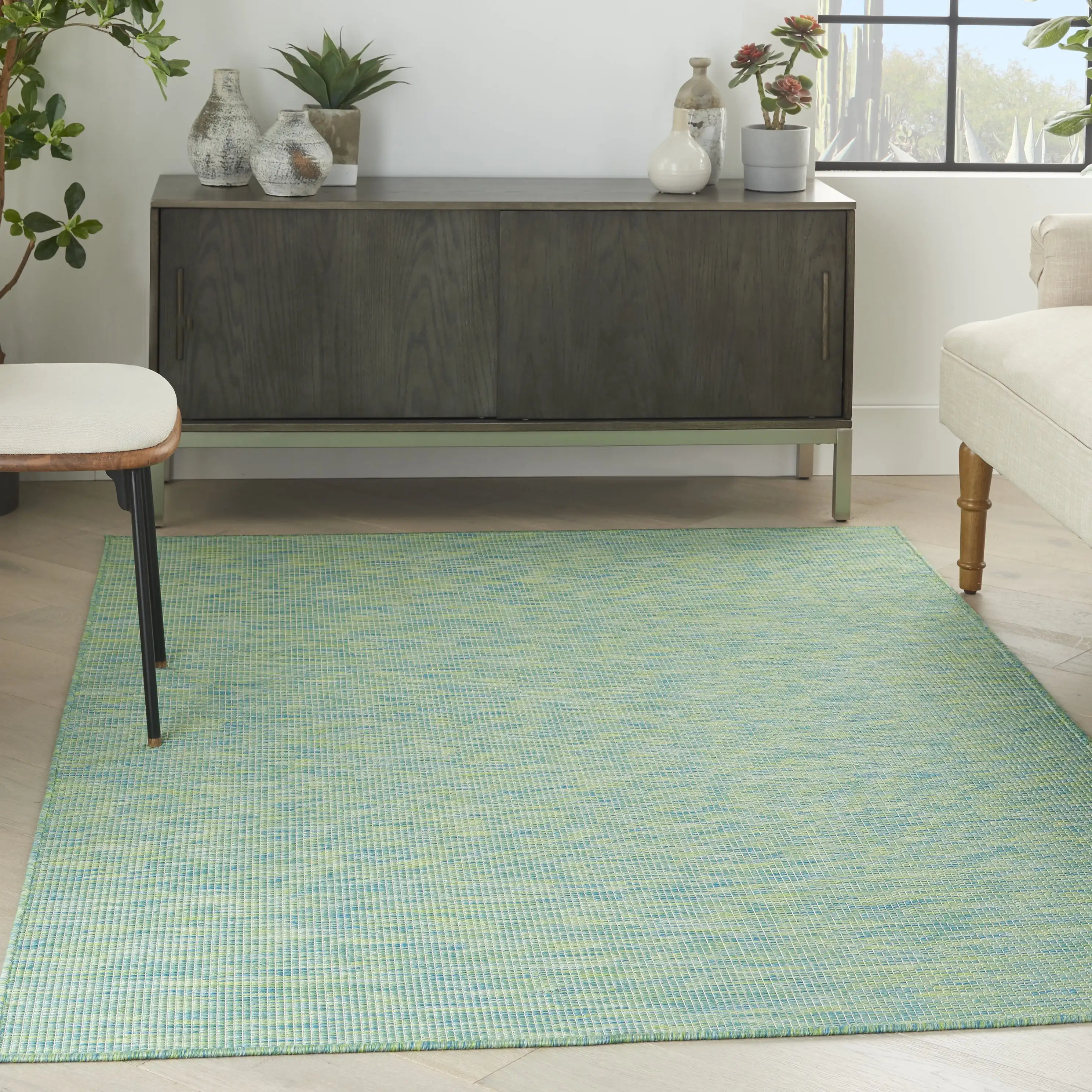 

Nourison Positano Indoor/Outdoor Modern Solid Blue/Green 5' x 7' Area Rug, (5' x 7')