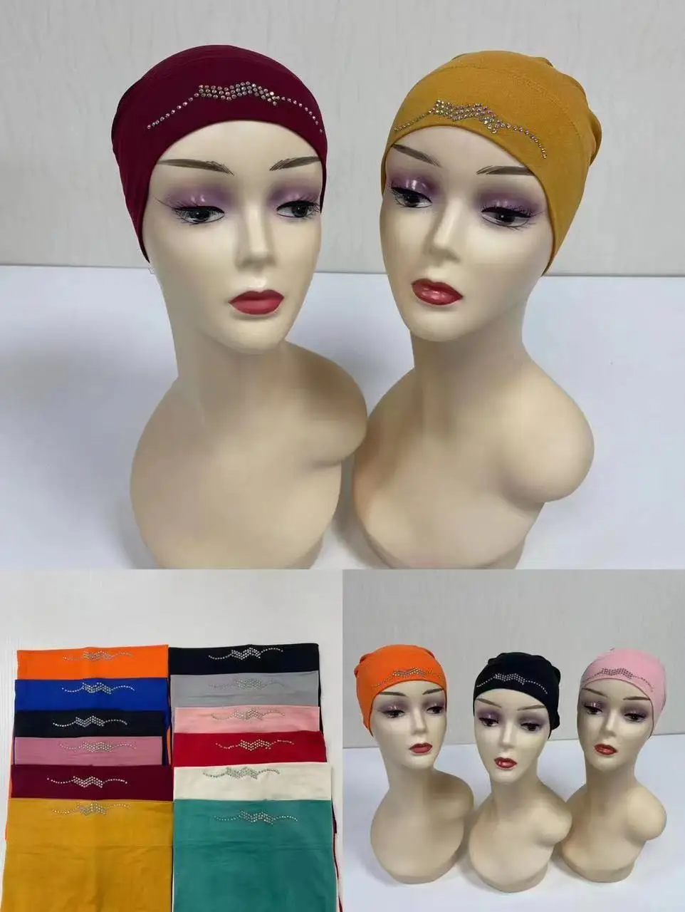 

Ramadan Muslim Women Inner Hijab Caps Islamic Underscarf Hats Ninja Hijab Plain Hair Loss Hat Bonnets Cap 12 Pcs/Pack