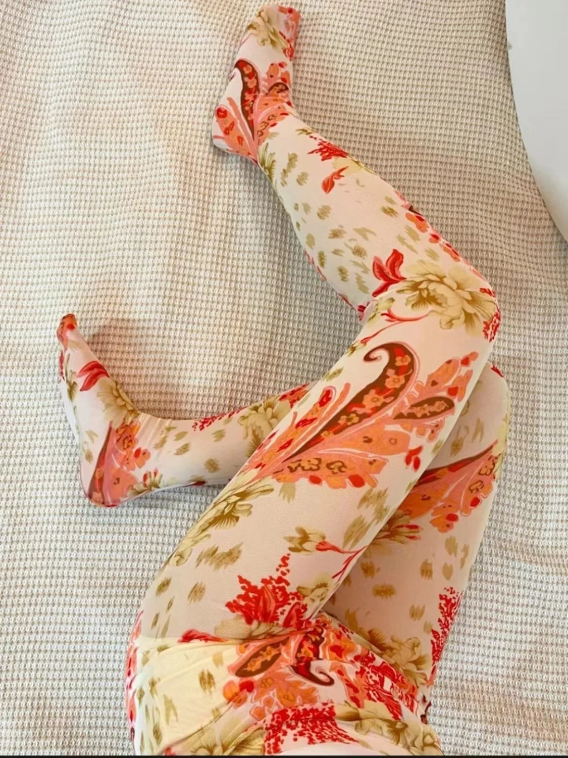 Summer Seam Floral Print Sexy Women Pantyhose Tights See Through Lingerie Female Plus Size Hosiery