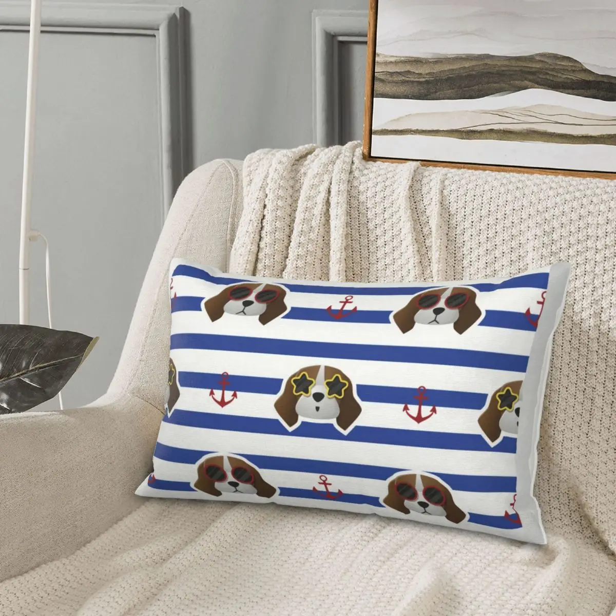 

Dog Cute Cartoon Plaid Pillowcase Printed No Pilling Throw pillow case for Car Room Decorative Cushion Cover