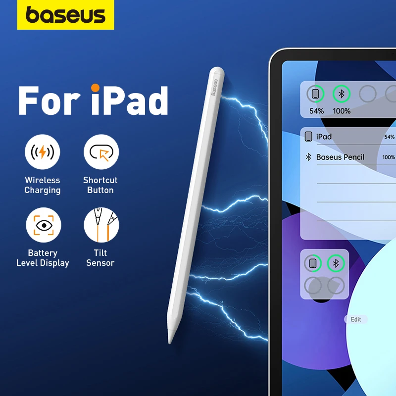   Baseus-팜리젝션 태블릿 스타일러스 터치 펜, 애플 펜슬 2, 1, 아이패드 에어 4, 5 프로 11, 12.9 미니 6 용, 앱 무선 충전 