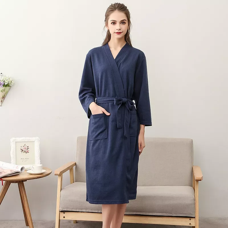 

Summer 2021 Long Soft Bath Robe Pajamas Kimono Solid Waffle Bathrobe With Sashes Dressing Gown Sleepwear Female Homewear