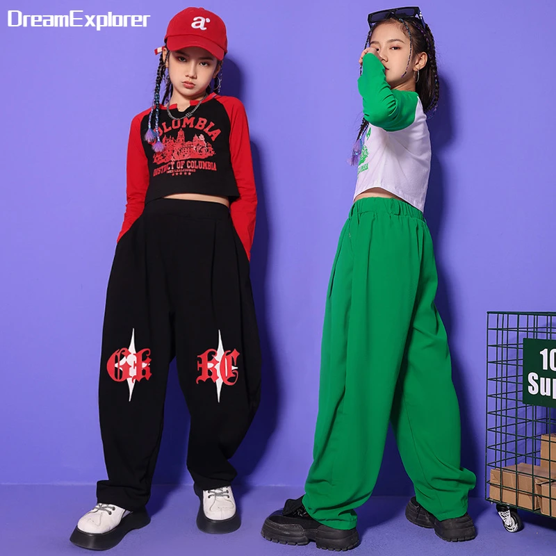 

УКОРОЧЕННЫЙ ТОП В Стиле Хип-хоп для девочек и мальчиков, свободные штаны для уличного танца, свитшот, рубашка-поло, Детская уличная одежда, комплекты, Детские джазовые костюмы