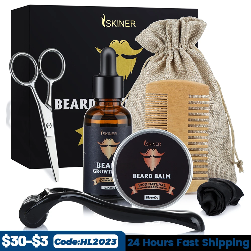 

4pcs/set Men Beard Kit Grooming Beard Set Beard Oil Moisturizing Wax Blam Comb Beard Wash Beard Conditioner With Box For Boy Men