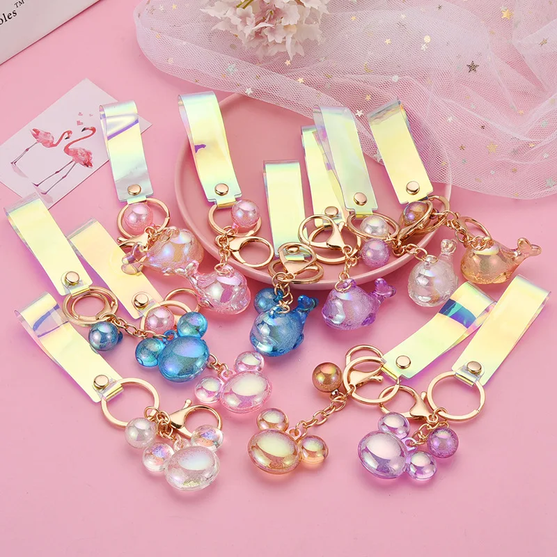 

Cartoon Cute Mickey Head Acrylic Keychain Kawaii Colorful Dolphin Doll Keyring Fashion Bag Pendant Car Key Chain