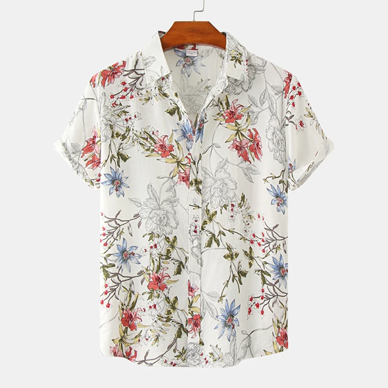 Mens Floral Hawaiian Shirts Short Sleeve Plus Size Beach Wear Shirt Casual Button Down Holiday Party Aloha Summer Shirt Chemise