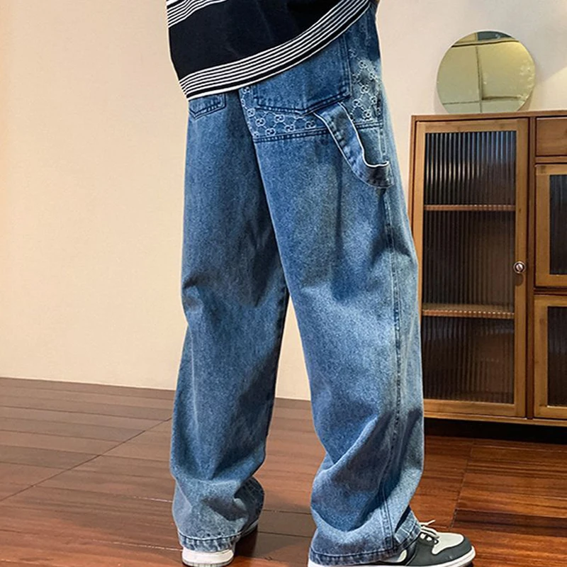 Overalls Jeans Men's Autumn High Street Tide Brand Pants Autumn Straight Leg Loose Trousers