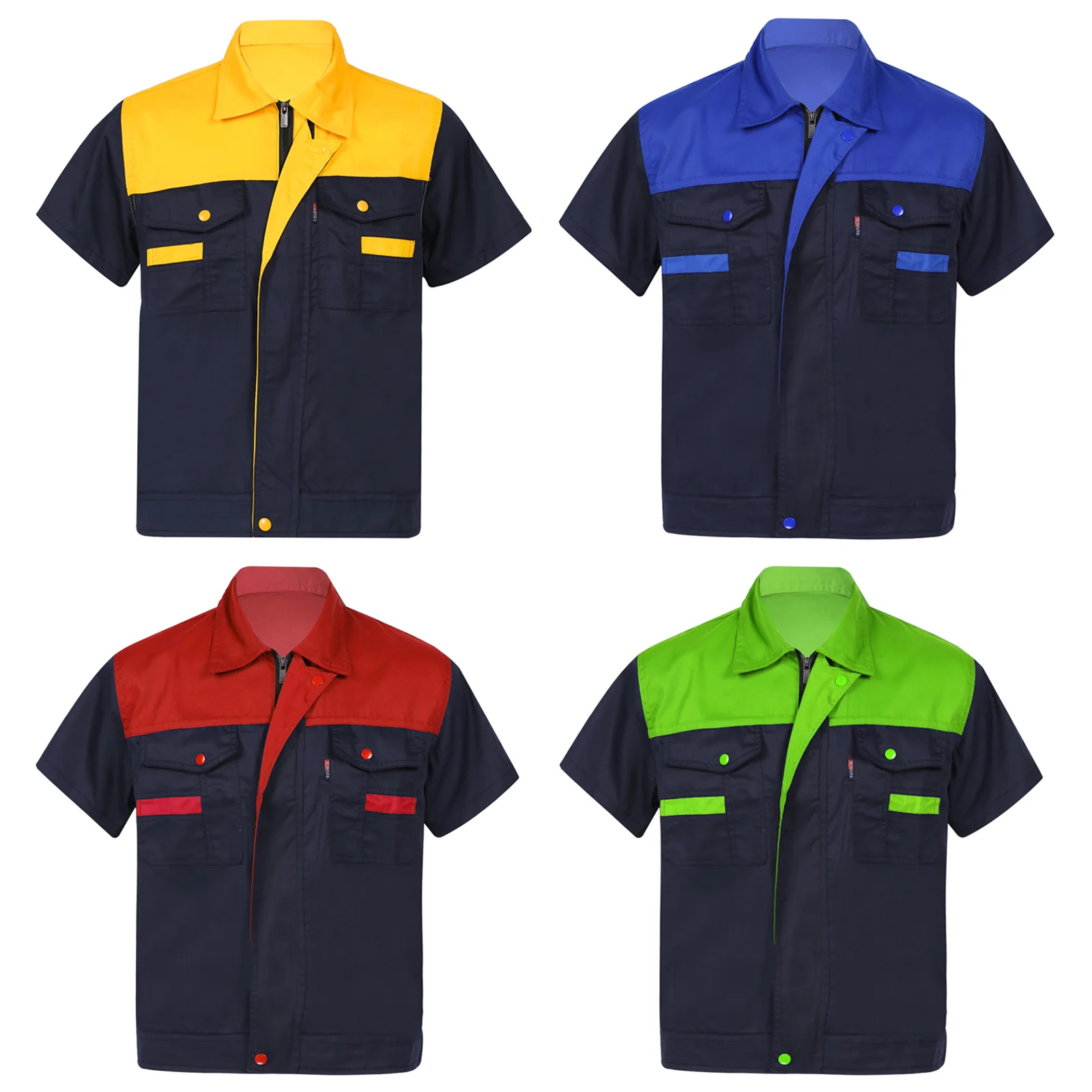 

Men Shirt Factory Repairman Workshop Durable Uniforms Turn-down Collar Workwear Motor Mechanic Work Clothing Two-pocket T-shirts