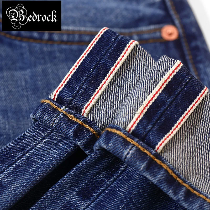 

MBBCAR 14 oz selvedge denim jeans for men vintage mens jean pants long trousers blue one washed cat whisker pencil pants 7457