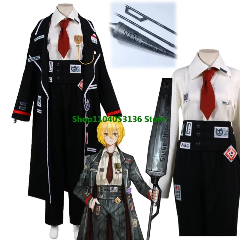 Game Limbus Company Uniform Don Quixote Cosplay Costume Black Top Pants Coat Prop Halloween Carnival Party Disguise Suit