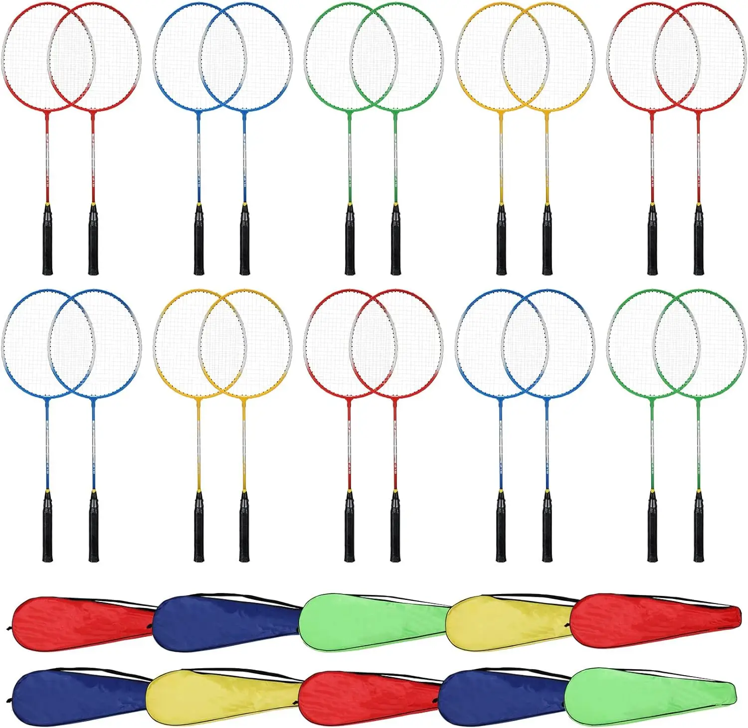 

20 Pieces Badminton Rackets Set with 10 Carrying Bag Lightweight Badminton Rackets Set for Adults Sports Badminton Racquet for
