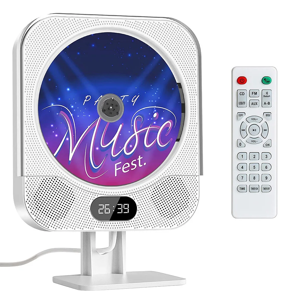 

Desktop/Wall CD Player LED Digital Display CD Music Player Infrared Remote Control Bluetooth Supports U Disk FM Radio