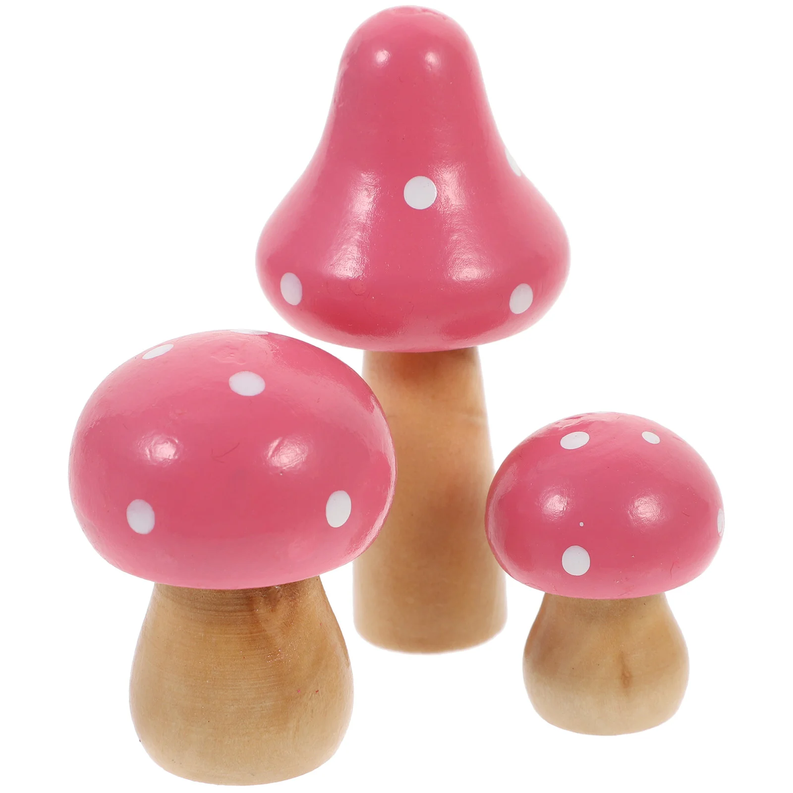 

3 Pcs Mushroom Sculpture Color Ornament Mini Wooden Glass Containers Model Bamboo Home Accessories