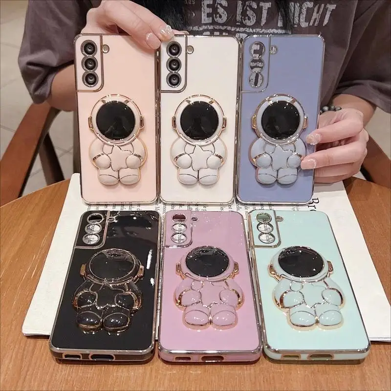 3D Astronaut Folding Stand Plating Phone Case For OPPO A95 93 S 92S 91 83 72 71 59 58 57 55 53 52 39 37 35 32 15 9 8 7 7X 5 Neo9 images - 6