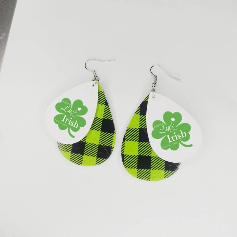 

Happy fun New Green Buffalo Plaid And Black Earrings St Patricks Day Theme Luck Lette Earrings