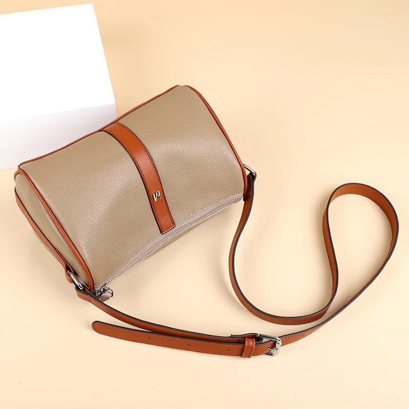 

high quality luxury brand TB women's 2023 new leather contrast Boston fashion trend diagonal bag