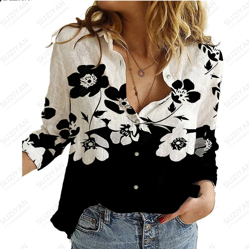 

2023 New Women's Long sleeved Shirts Hot Selling Summer 2023 Women's Loose Breathable Temperament Casual Fragmented 3D Print Top