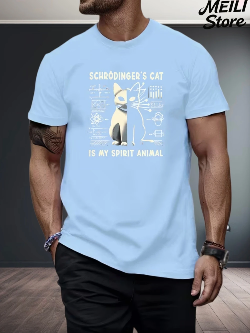 Фото Schrodinger Cat Design Мужская футболка Летняя повседневная забавная свободная модная футболка с 3D принтом большого размера для любителей науки Повседневная мужская одежда №5