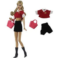 red crop top shorts 16 bjd clothes for barbie doll outfits set short t shirt trousers bag 11 5 dolls accessory kids baby toy