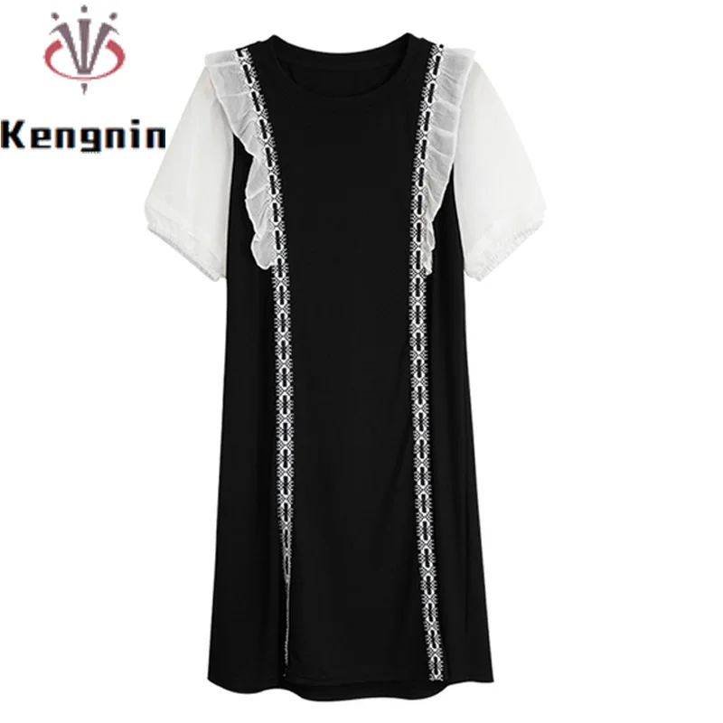 

Женское размера плюс-футболка, с оборками, лето, 4XL, KE2861
